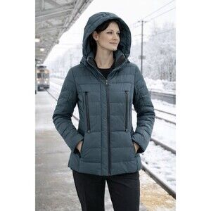 Zara XS Teal Green Down Puffer Jacket Fitted Insulated Winter Ski Coat Gorp Cold